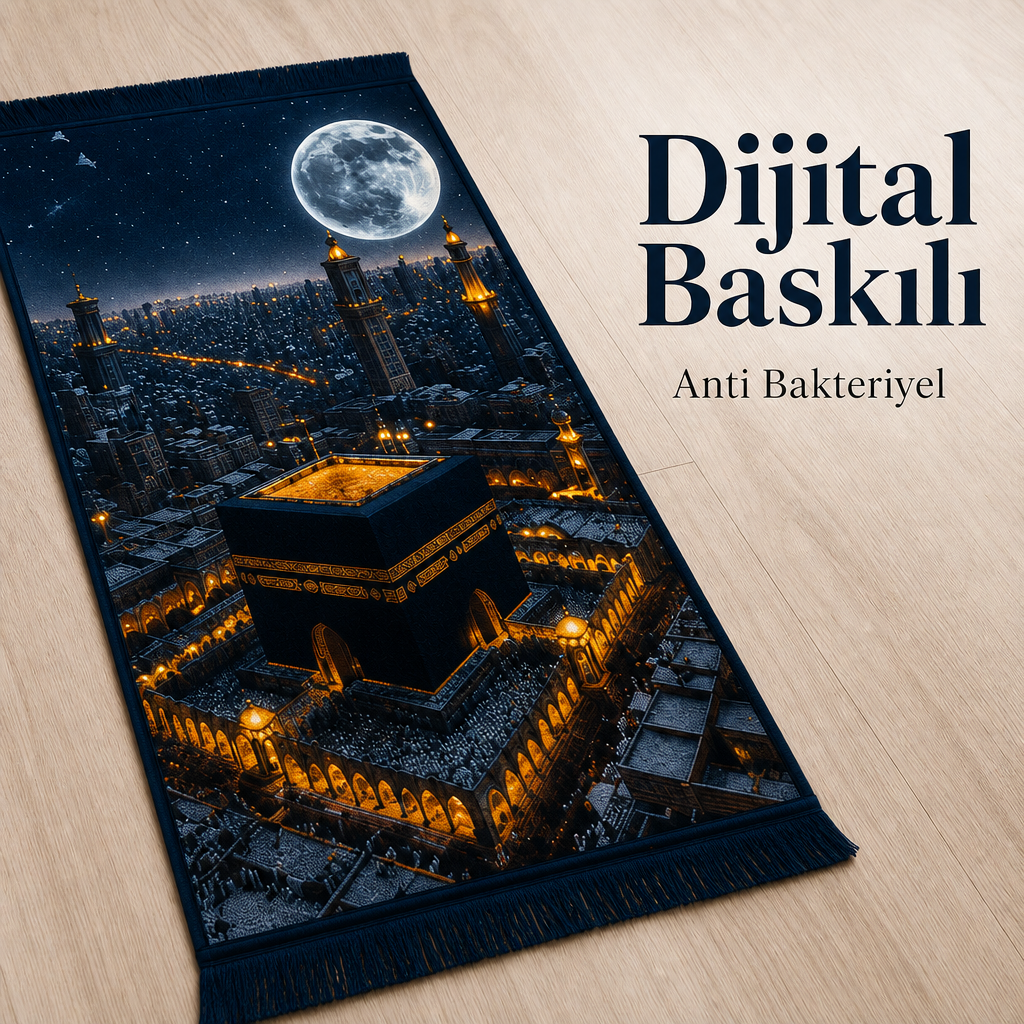 Kâbe Mehtap Manzaralı 3D Seccade | Dijital Baskılı Namaz Halısı