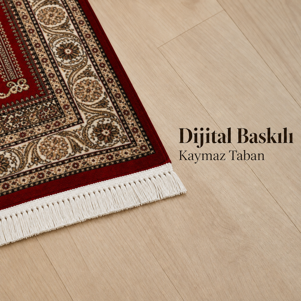 Anadolu Kandil Bordo Seccade | Dijital Baskılı Klasik Namaz Halısı