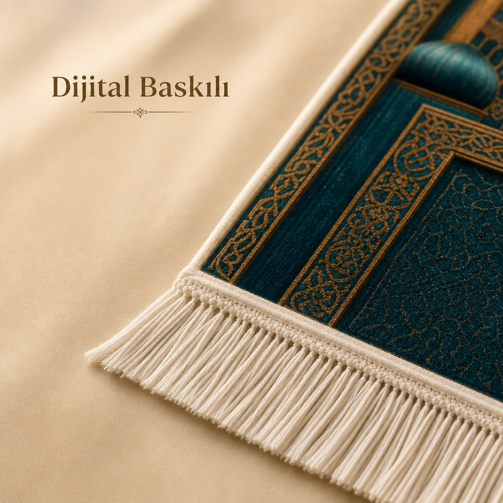 Kubbeli Cami Turkuaz Seccade | Dijital Baskılı Lüks Namaz Halısı