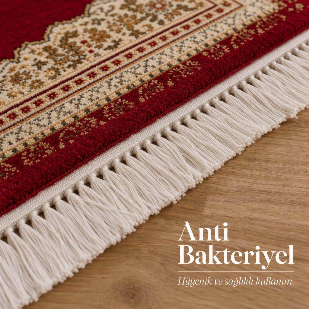 Kâbe Motifli Kırmızı Seccade | Dijital Baskılı Klasik Namaz Halısı