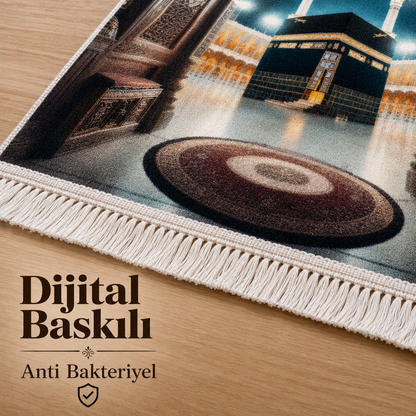 Kâbe Manzaralı 3D Seccade | Dijital Baskılı Lüks Namaz Halısı