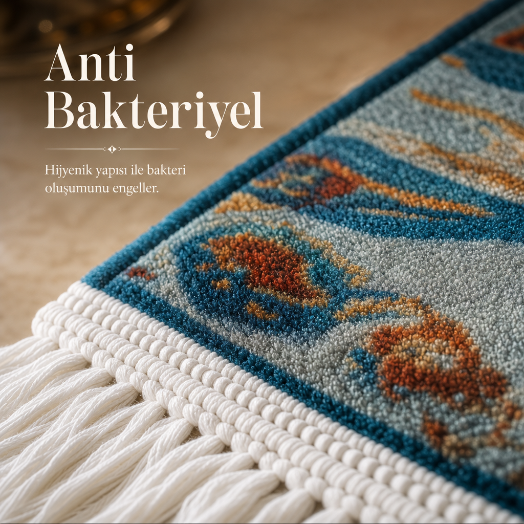Kubbe Mihrab Mavi 3D Seccade | Dijital Baskılı Namaz Halısı