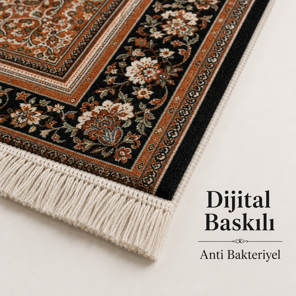Antika Madalyon Kahve Seccade | Dijital Baskılı Klasik İpek Namaz Halısı