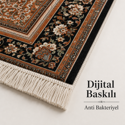 Antika Madalyon Kahve Seccade | Dijital Baskılı Klasik İpek Namaz Halısı