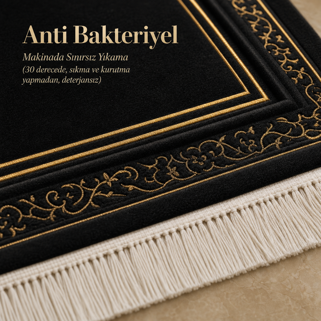 Vakar Mihrab Siyah Seccade | Lüks Kadife Namaz Halısı