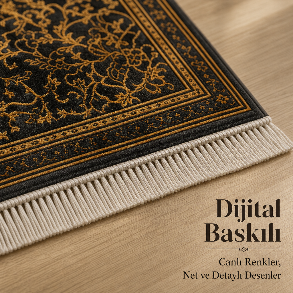 Şemse Mihrab Altın İşlemeli Seccade | Lüks Kadife Namaz Halısı
