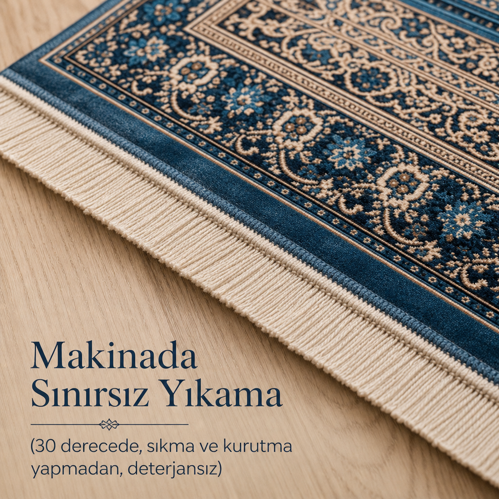 Hilal Mihrab Mavi 3D Seccade | Dijital Baskılı Lüks Namaz Halısı