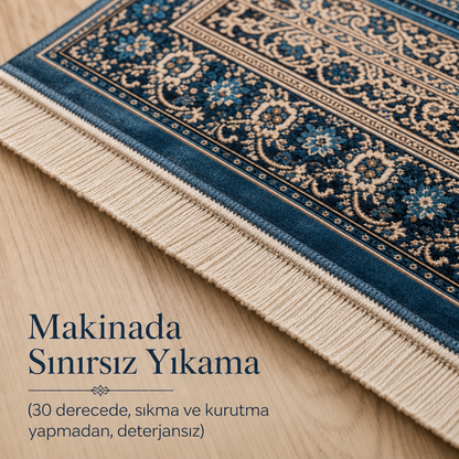 Hilal Mihrab Mavi 3D Seccade | Dijital Baskılı Lüks Namaz Halısı