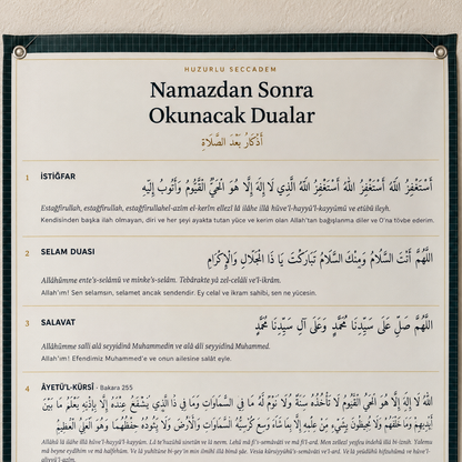 Namaz Sonrası Dua ve Tesbihat Panosu
