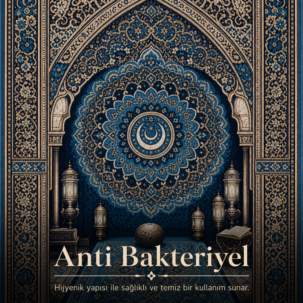 Hilal Mihrab Mavi 3D Seccade | Dijital Baskılı Lüks Namaz Halısı