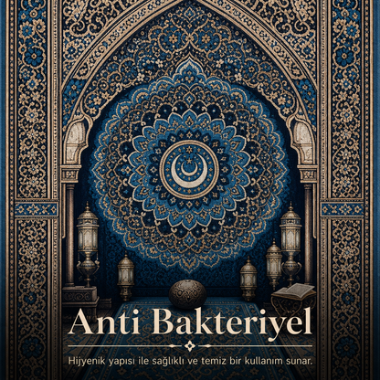 Hilal Mihrab Mavi 3D Seccade | Dijital Baskılı Lüks Namaz Halısı
