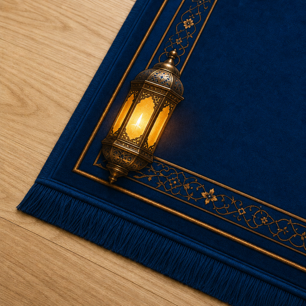 Kandil Mihrab Lacivert Seccade | Lüks Kadife Namaz Halısı