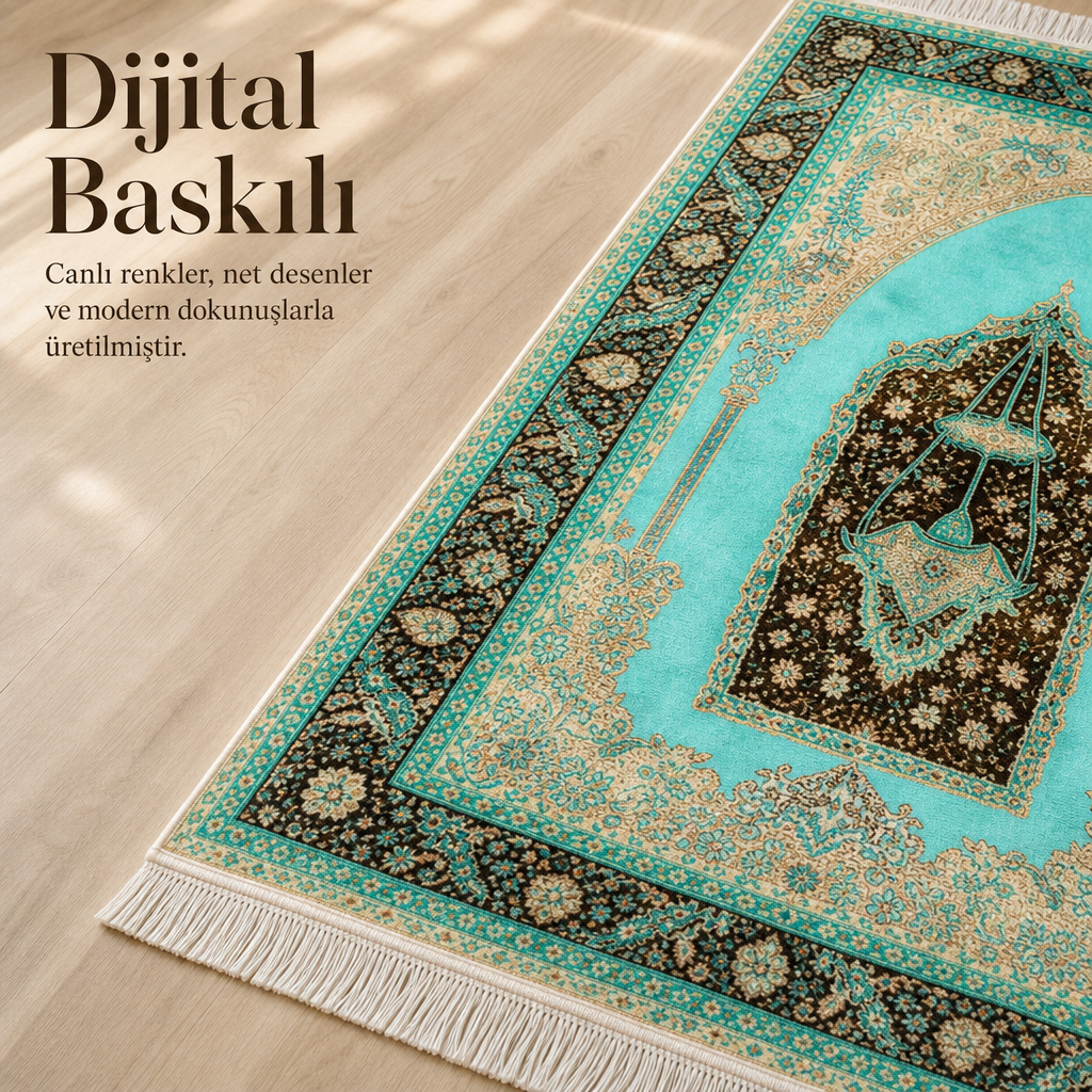Firuze Mihrab Turkuaz Seccade | Klasik Dokuma Desenli Namaz Halısı