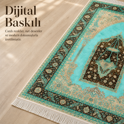 Firuze Mihrab Turkuaz Seccade | Klasik Dokuma Desenli Namaz Halısı
