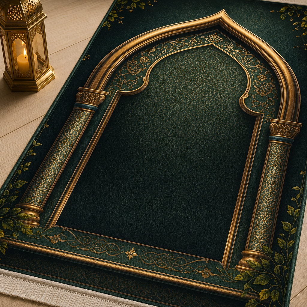 Cennet Bahçesi Mihrab Yeşil Seccade | Lüks Kadife Namaz Halısı