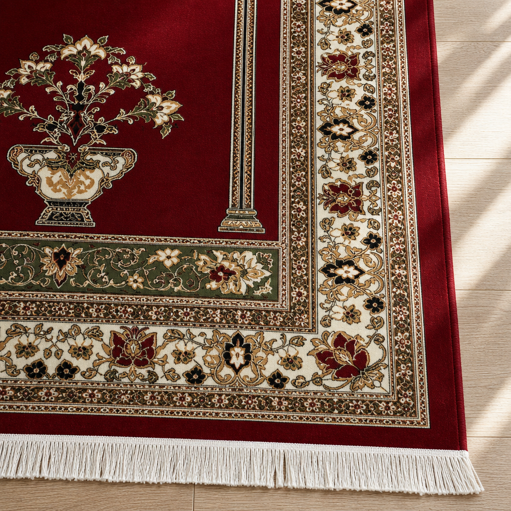 Osmanlı Mihrab Bordo Seccade | Dijital Baskılı Klasik Namaz Halısı