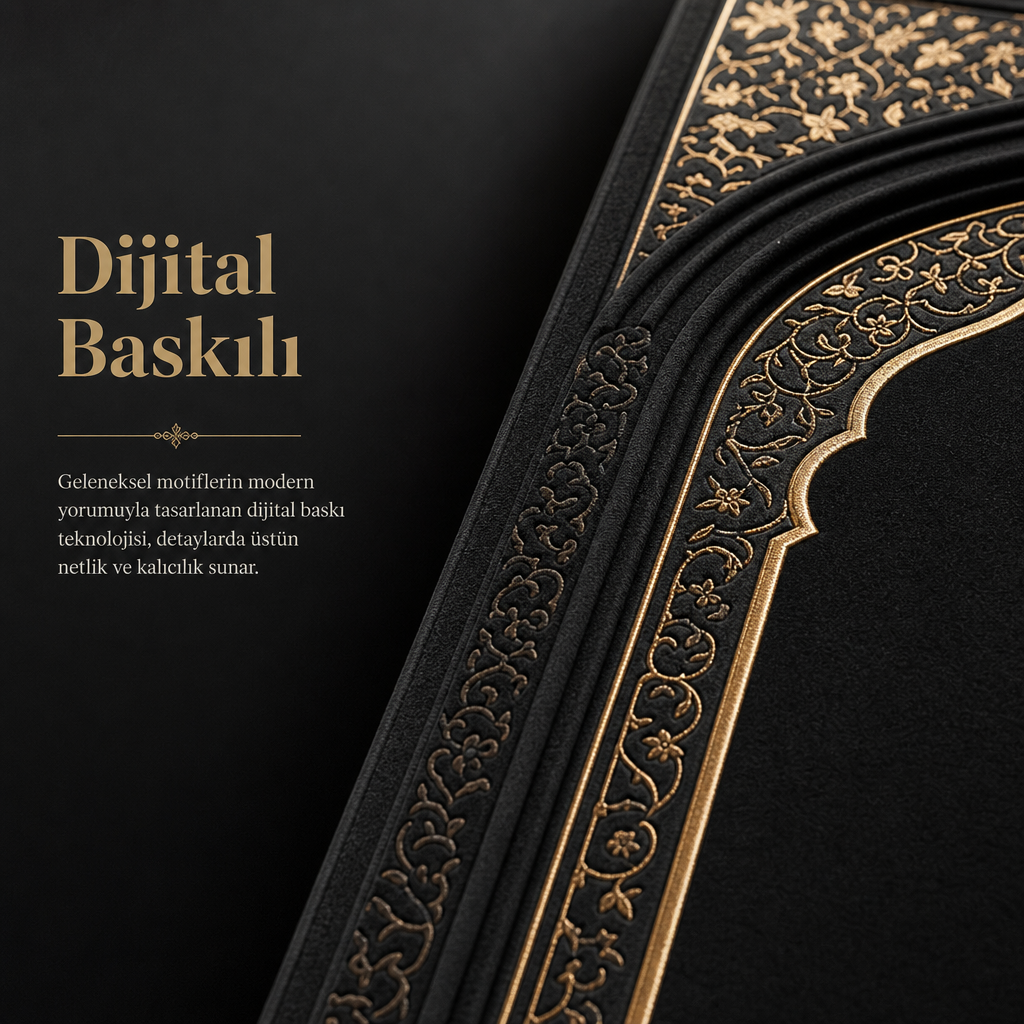 Vakar Mihrab Siyah Seccade | Lüks Kadife Namaz Halısı
