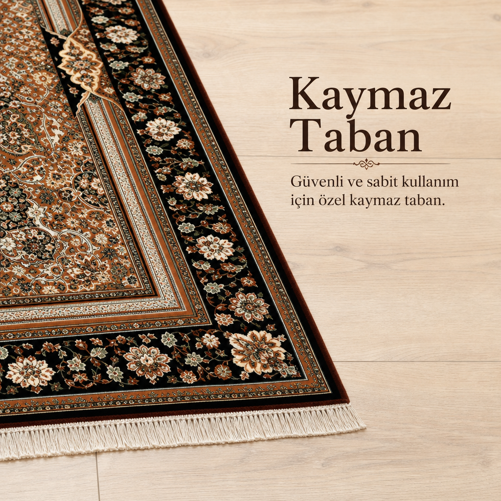 Antika Madalyon Kahve Seccade | Dijital Baskılı Klasik İpek Namaz Halısı