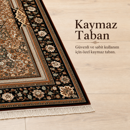 Antika Madalyon Kahve Seccade | Dijital Baskılı Klasik İpek Namaz Halısı
