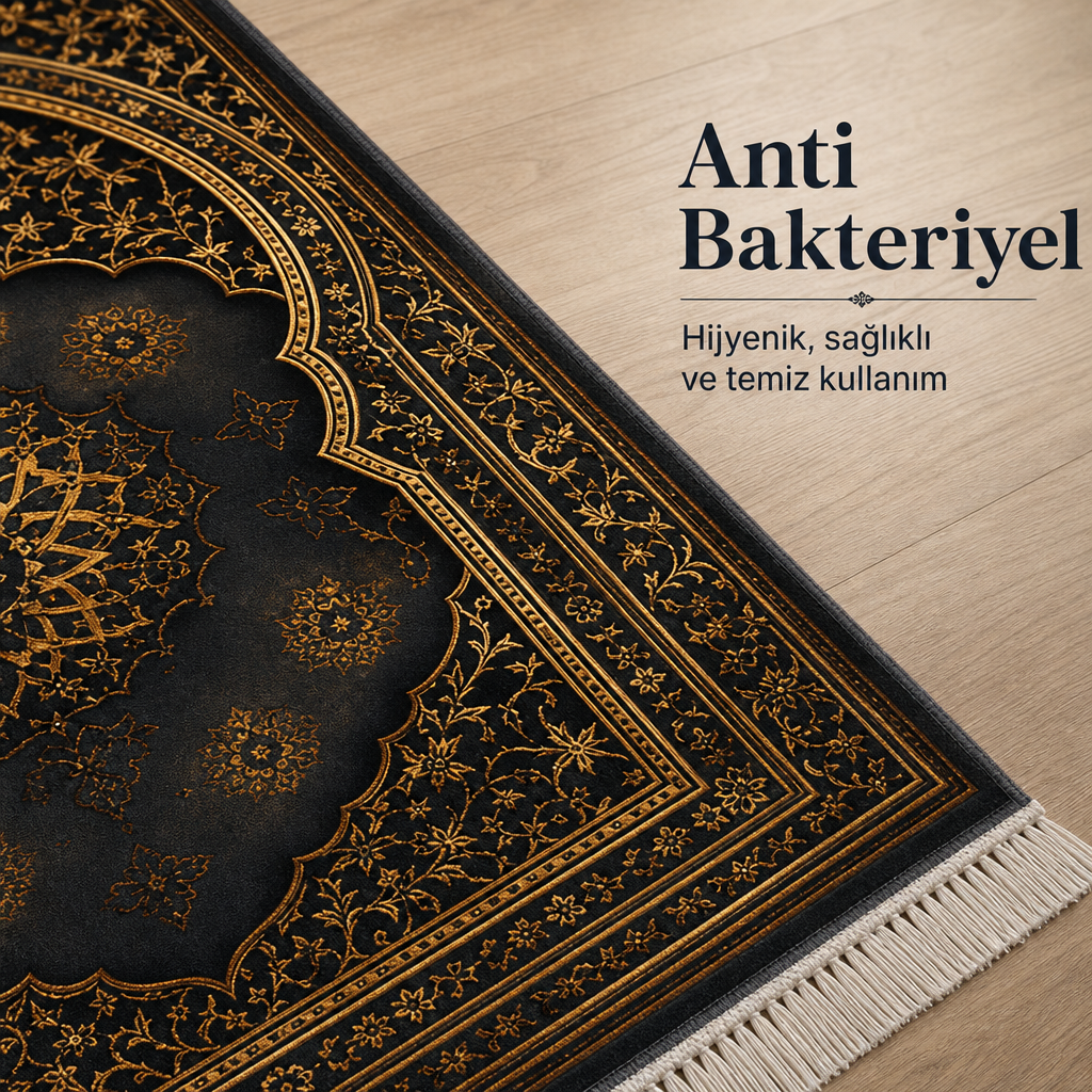 Şemse Mihrab Altın İşlemeli Seccade | Lüks Kadife Namaz Halısı