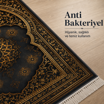Şemse Mihrab Altın İşlemeli Seccade | Lüks Kadife Namaz Halısı