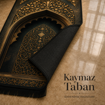 Zerbaf Mihrab Altın İşlemeli Seccade | Dijital Baskılı Namaz Halısı