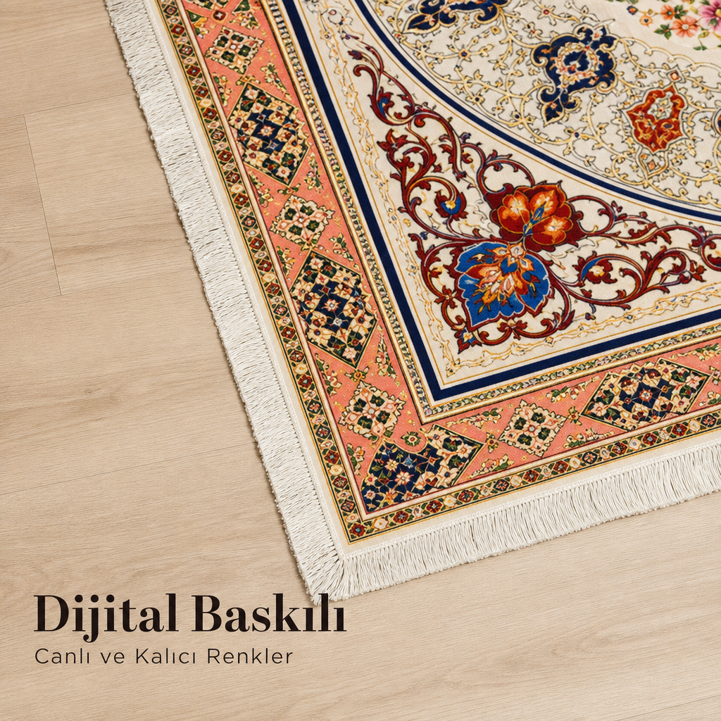 Gülbahçe Mihrab Krem Seccade | Dijital Baskılı Çiçekli Namaz Halısı