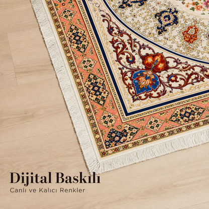 Gülbahçe Mihrab Krem Seccade | Dijital Baskılı Çiçekli Namaz Halısı