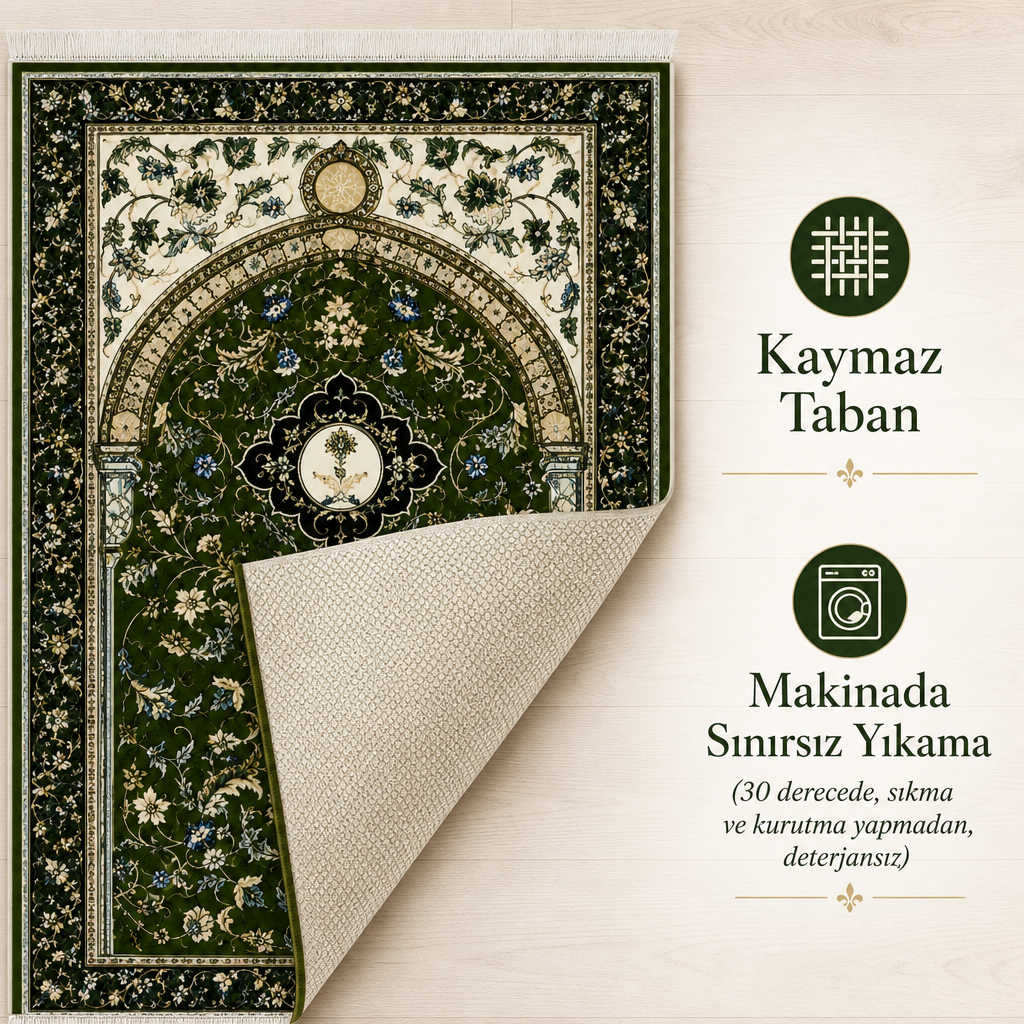 Yeşil Sarmaşık Mihrab Seccade | Dijital Baskılı Klasik Namaz Halısı