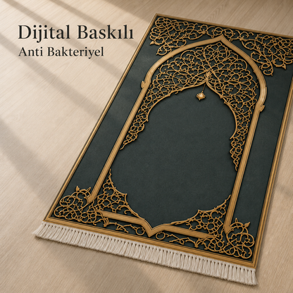Şebeke Mihrab Yeşil Seccade | Lüks Kadife Namaz Halısı