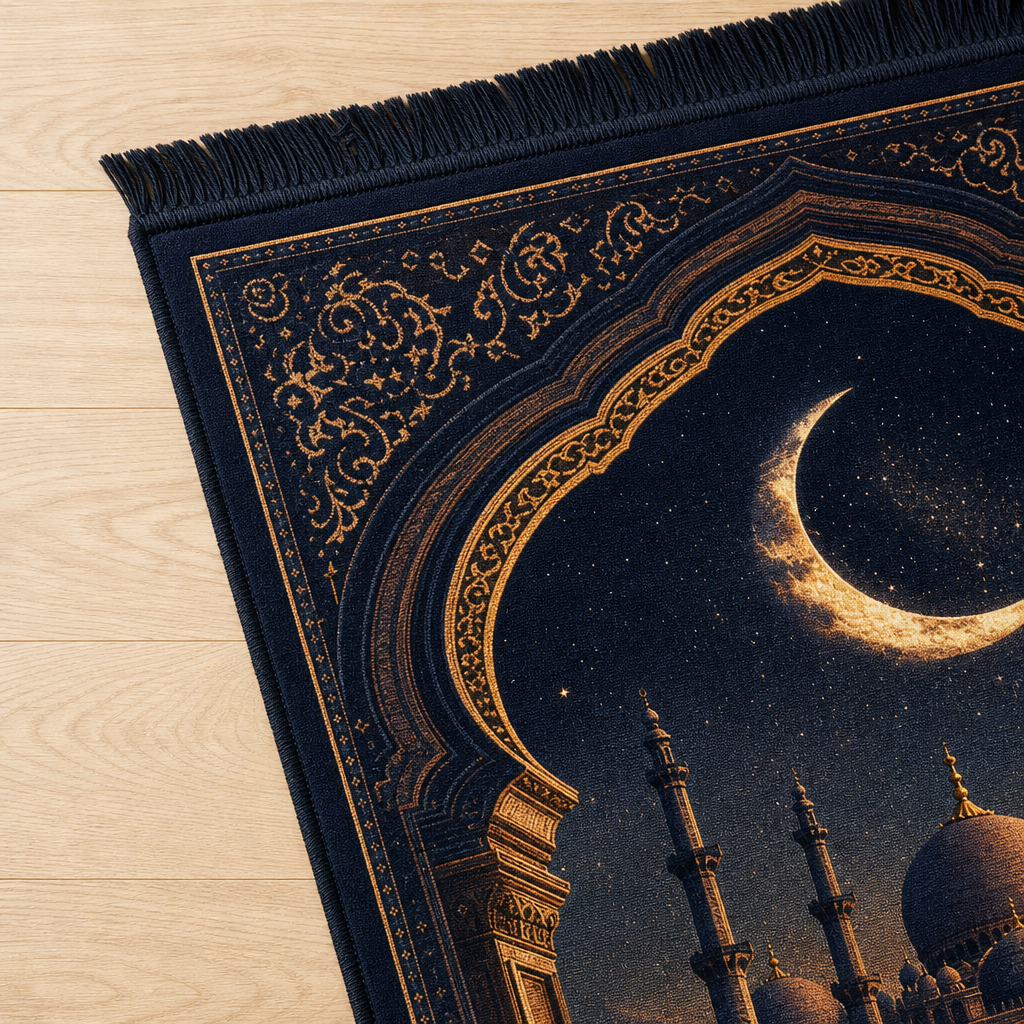 Hilal Cami Manzaralı 3D Seccade | Dijital Baskılı Namaz Halısı