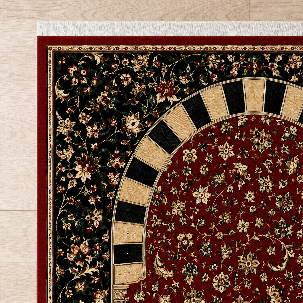 Bordo Çayır Mihrab Seccade | Dijital Baskılı Klasik Namaz Halısı