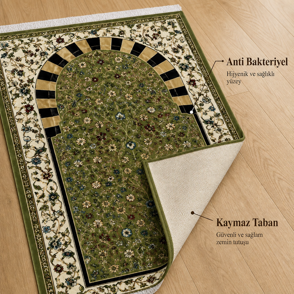 Çayır Mihrab Yeşil Seccade | Dijital Baskılı Klasik Namaz Halısı