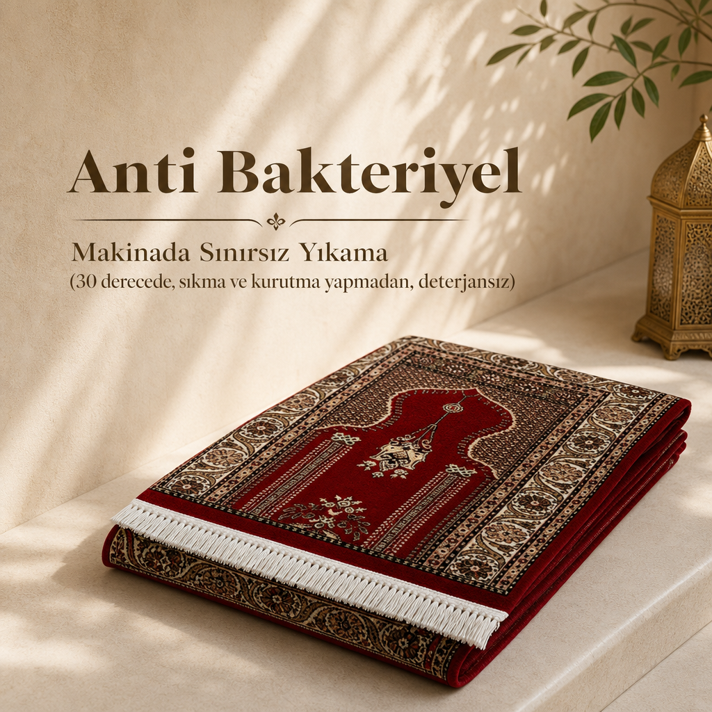 Anadolu Kandil Bordo Seccade | Dijital Baskılı Klasik Namaz Halısı