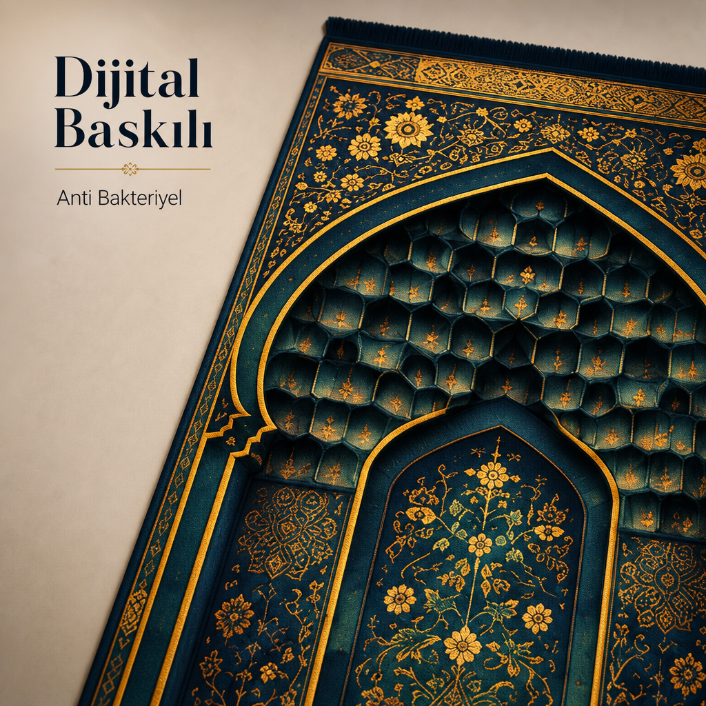 Mukarnas Mihrab Lacivert Seccade | Lüks Kadife Namaz Halısı