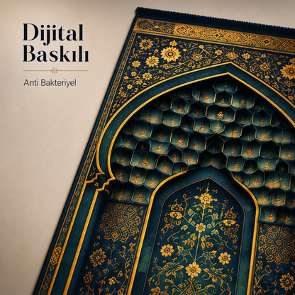 Mukarnas Mihrab Lacivert Seccade | Lüks Kadife Namaz Halısı