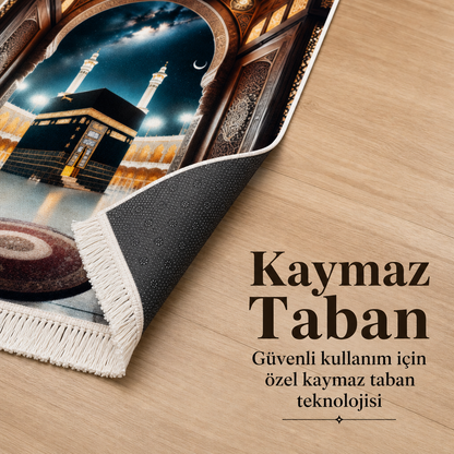 Kâbe Manzaralı 3D Seccade | Dijital Baskılı Lüks Namaz Halısı