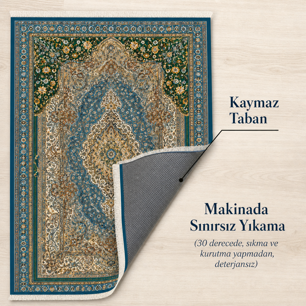 Nain Mavi Seccade | Dijital Baskılı Klasik İpek Dokuma Namaz Halısı
