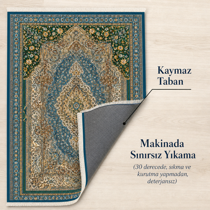 Nain Mavi Seccade | Dijital Baskılı Klasik İpek Dokuma Namaz Halısı