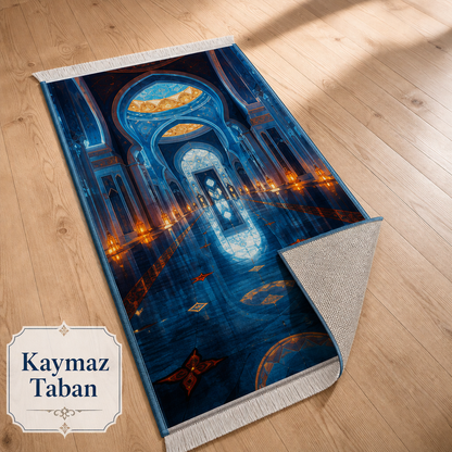 Nur Yolu Mavi 3D Seccade | Dijital Baskılı Lüks Namaz Halısı
