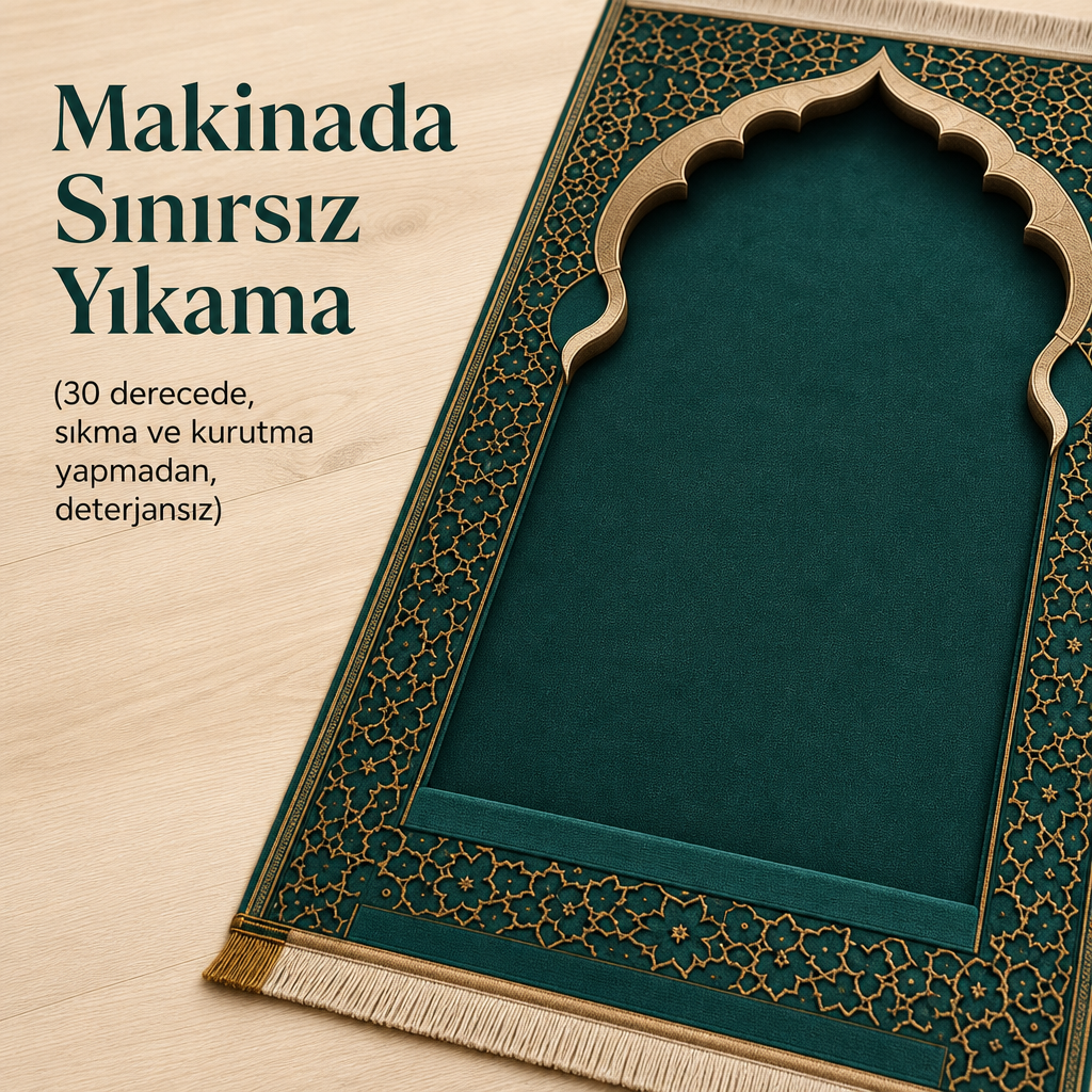 Girih Mihrab Yeşil Seccade | Lüks Kadife Namaz Halısı