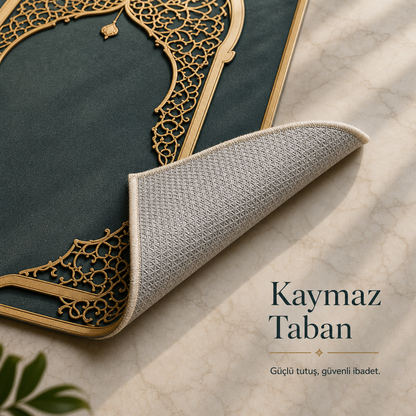 Şebeke Mihrab Yeşil Seccade | Lüks Kadife Namaz Halısı