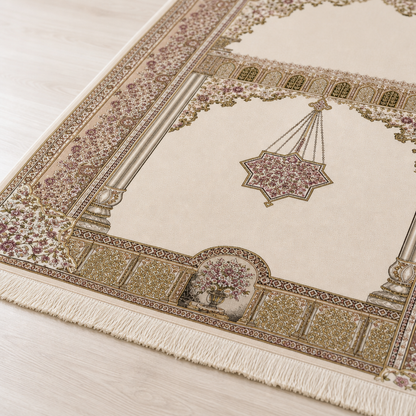 Nazende Mihrab Krem Seccade | Dijital Baskılı Klasik Namaz Halısı