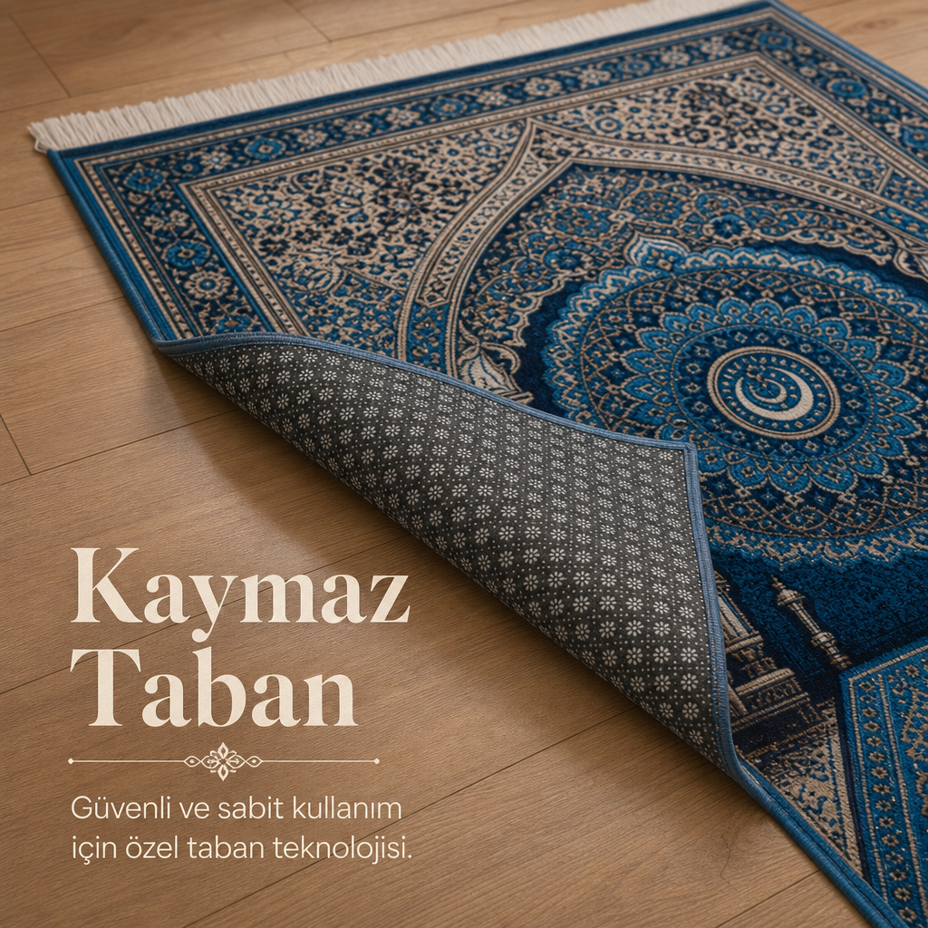 Hilal Mihrab Mavi 3D Seccade | Dijital Baskılı Lüks Namaz Halısı