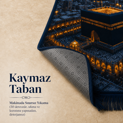 Kâbe Mehtap Manzaralı 3D Seccade | Dijital Baskılı Namaz Halısı