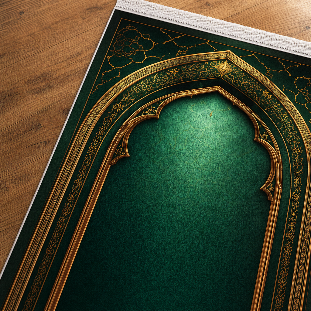 Zümrüt Kemer Mihrab Yeşil Seccade | Lüks Kadife Namaz Halısı
