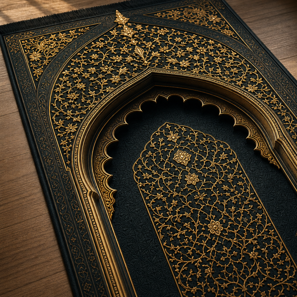 Zerbaf Mihrab Altın İşlemeli Seccade | Dijital Baskılı Namaz Halısı