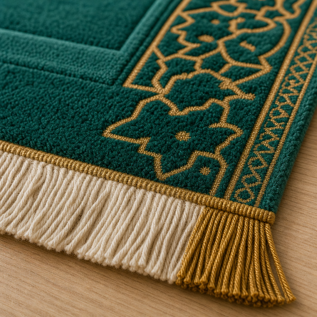 Girih Mihrab Yeşil Seccade | Lüks Kadife Namaz Halısı