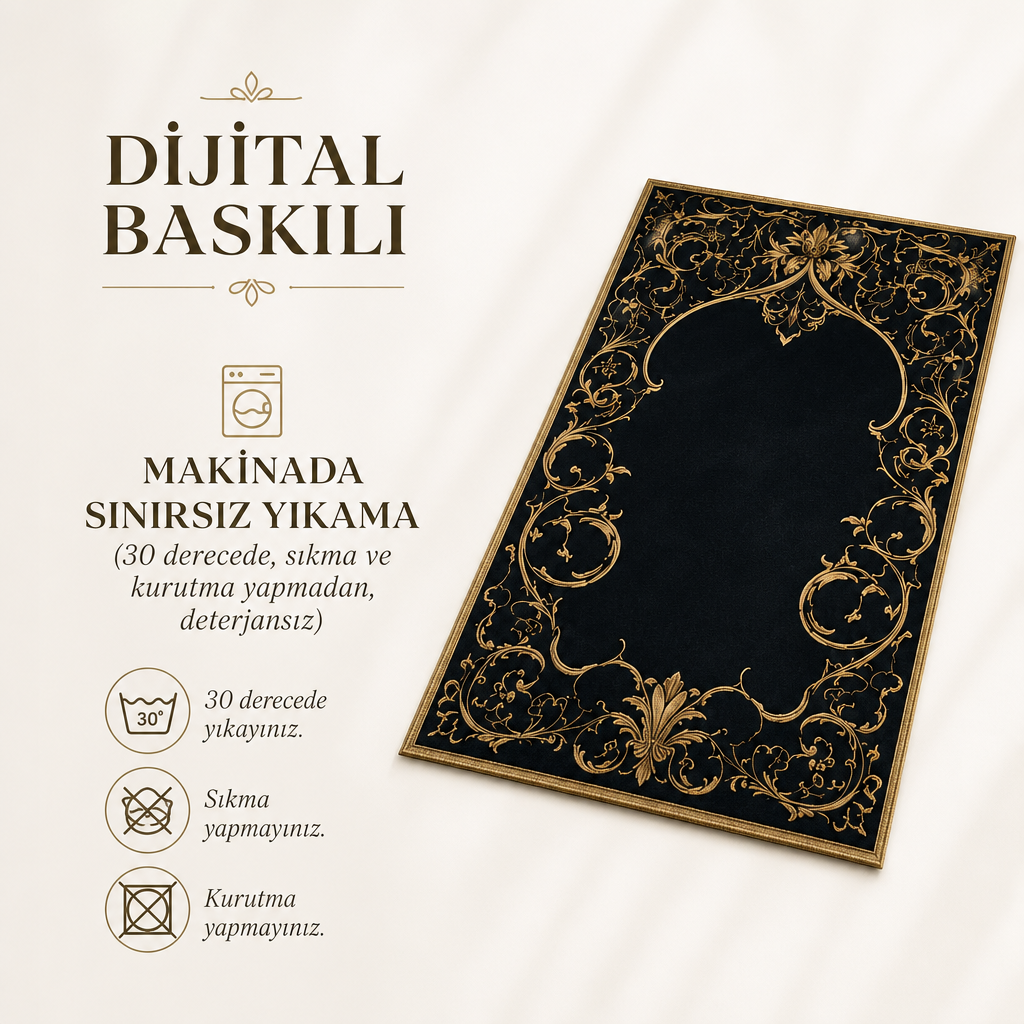 Altın Rumi Lacivert Seccade | Lüks Kadife Namaz Halısı