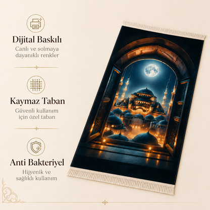 Mehtaplı Cami Manzaralı 3D Seccade | Dijital Baskılı Namaz Halısı